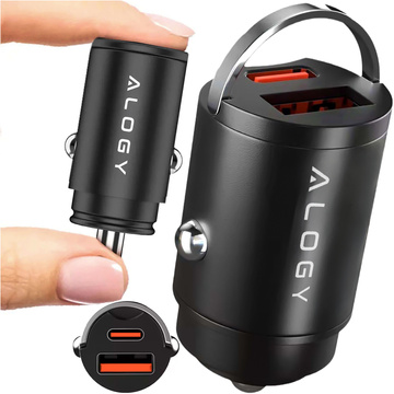 USB QC 4.0 nabíjačka do auta USB-C typ C PD 30 W Rýchly výkon pre telefón do auta Alogy Čierna