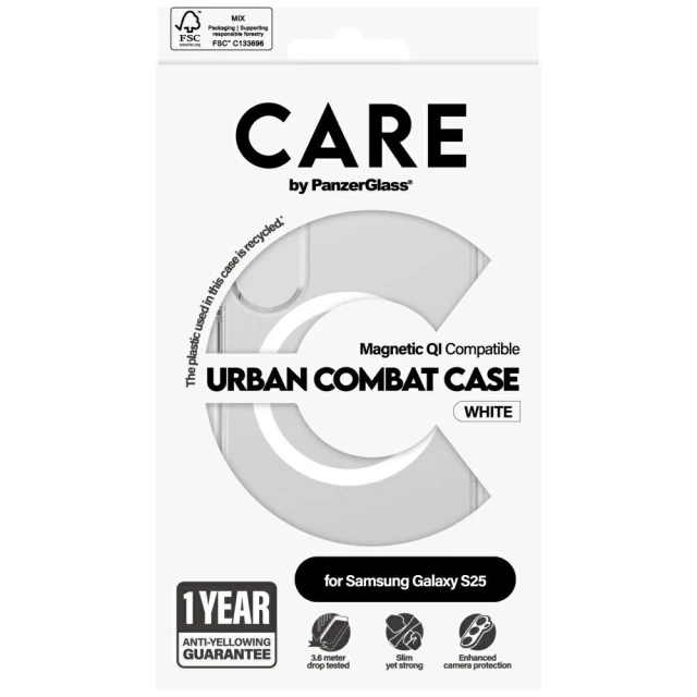 Samsung Galaxy S25 CARE by PanzerGlass Flagship Urban Combat White QI Transparent Case