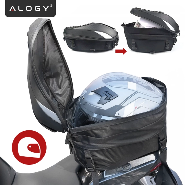 Vodotesný motocyklový batoh 40l – 5 v 1 – horný kufor, taška na sedlo, taška na kufor, taška na prilbu, s krytom, nylon, mestská taška na motocykel – Alogy RoadMaster™ čierny