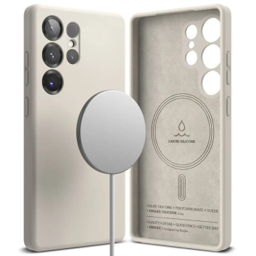 Silikonový pouzdro na Samsung Galaxy S25 Ultra s kamenným kroužkem, magnetický MagSafe.