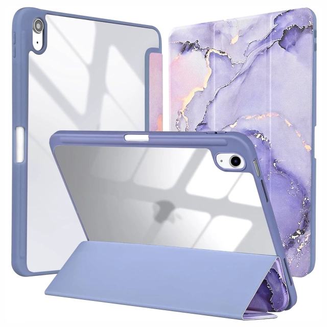 Protective Case for Apple iPad 10.9" 10 Gen 2022 / iPad 11" A16 11 Gen 2025 Hybrid with Stylus Holder, Foldable Cover with 2-in-1 Stand Function, Alogy HybridBook™ Case – Marble Purple