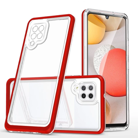 Průhledné pouzdro 3v1 pro Samsung Galaxy A42 5G Frame Gel Cover Red