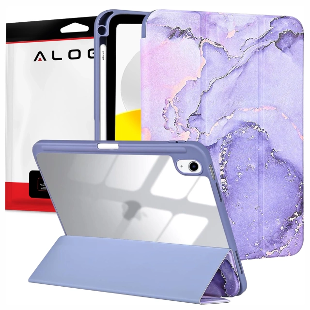 Protective Case for Apple iPad 10.9" 10 Gen 2022 / iPad 11" A16 11 Gen 2025 Hybrid with Stylus Holder, Foldable Cover with 2-in-1 Stand Function, Alogy HybridBook™ Case – Marble Purple
