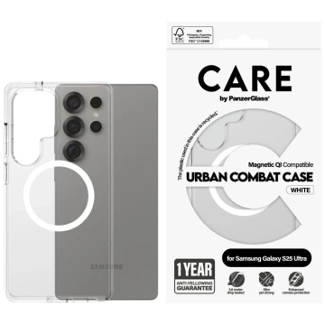 Puzdro CARE pre Samsung Galaxy S25 Ultra od PanzerGlass Flagship Urban Combat White QI Transparent