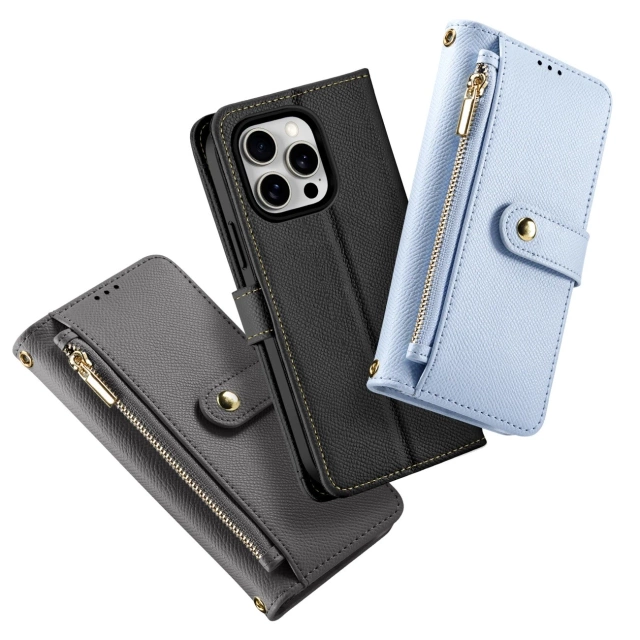 iPhone 15 Dux Ducis Lawa Leder Wallet Case MagSafe Blau