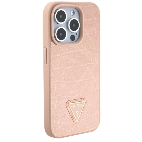 Guess GUHCP15XPCRTHCP case for iPhone 15 Pro Max pink/pink hardcase Croco Triangle Metal Logo