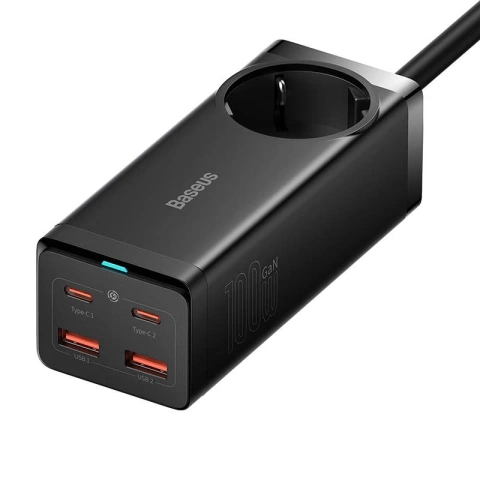 Wall charger / power strip Baseus GaN3 Pro 2x USB 2xUSB-C AC, 100W (black)