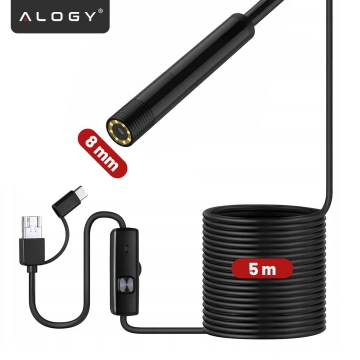 Alogy Duo Cam 1920 Full HD Lightning endoskopická inspekční kamera pro iPhone, USB-C, micro USB 3m 8mm černá