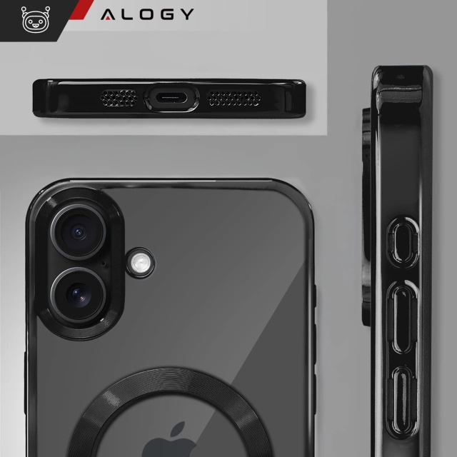 Etui MagSafe Case do Apple iPhone 16 Plus Alogy Glamour Luxury Ring obudowa czarno-przezroczyste + szkło hartowane