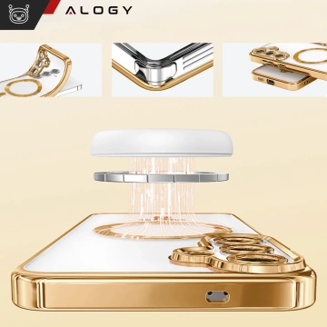 Puzdro MagSafe pre Apple iPhone 16 Pro Max Alogy Glamour puzdro na luxusný prsteň zlato-priehľadné