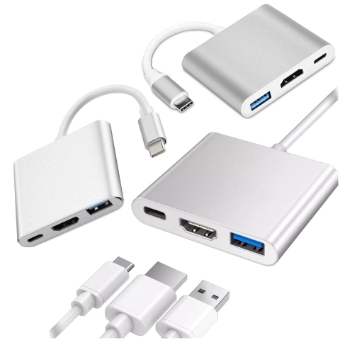 Adaptér HUB 3v1 Alogy adaptér USB-C 3.0 HDMI USB-A Stříbrný