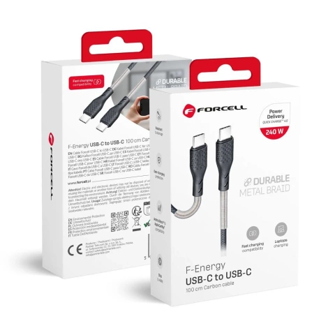 Kabel USB-C 240W Forcell F-Energy QC4.0 PD Carbon 1 m czarny