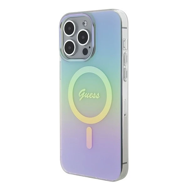 Etui Guess GUHMP15XHITSQ pre iPhone 15 Pro Max turkusovo/tyrkysové pevné puzdro IML Iridescent MagSafe