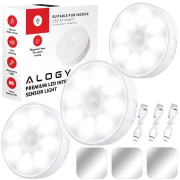 3x Лампа Світлодіодний датчик руху сутінковий нічник Alogy Sensor Light Бездротове освітлення меблів Біле світло 6000k