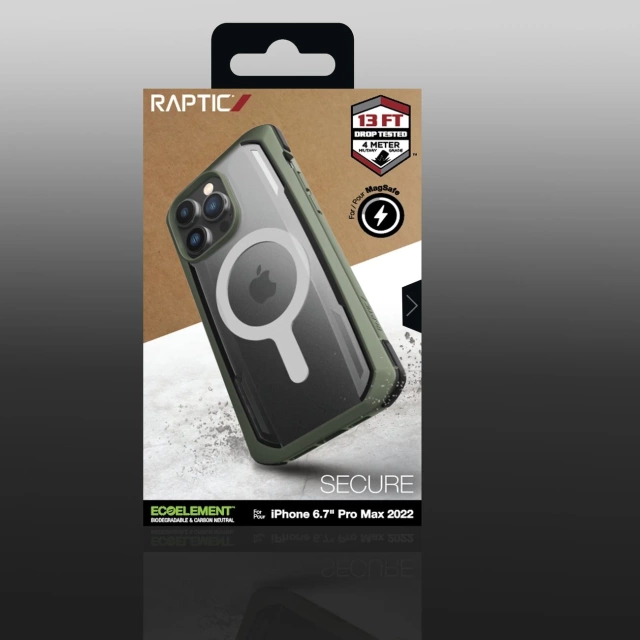 Raptic Secure Case pre iPhone 14 Pro Max s pancierovým krytom MagSafe zelenej farby