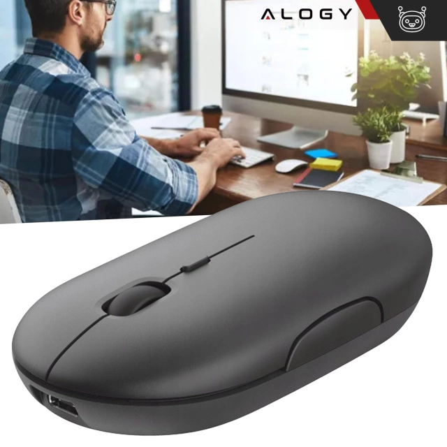 Myszka bezprzewodowa Alogy mysz ergonomiczna mała do laptopa PC bluetooth 2.4GHz cicha czarna