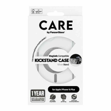 CARE by PanzerGlass puzdro s výklopným stojanom pre iPhone 15 Plus 6,7" MagSafe strieborné/strieborné 1416