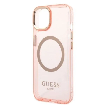 Etui Guess GUHMP14SHTCMP do Apple iPhone 14 6,1" różowy/pink hard case Gold Outline Translucent MagSafe
