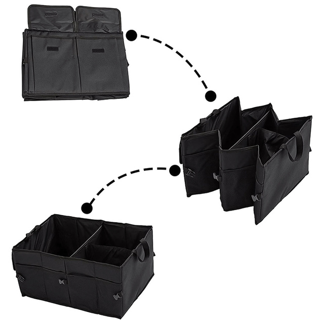 Car organizer trunk bag trunk XXL trunk 6 pockets for phone book drinks tissues Black 2x headrest holder