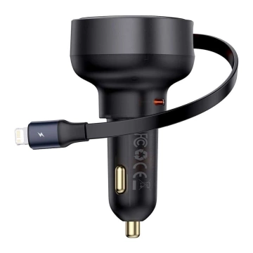 Baseus výsuvná 55W nabíjačka do auta USB-C Lightning 70 cm