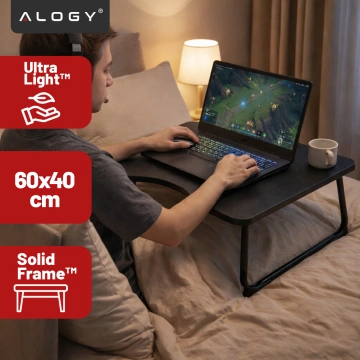 Stolik składany gamingowy 60×40 cm – biurko na laptopa z powierzchnią Carbon, lekki i przenośny, stabilna konstrukcja do domu i grania – Alogy CarbonDesk™ Czarny