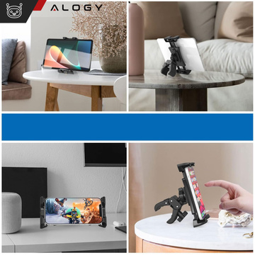 Tablet phone holder 4.7"-12.9" for a bar, tripod, handlebar for a trainer, stationary bike, treadmill, headrest stand Alogy black