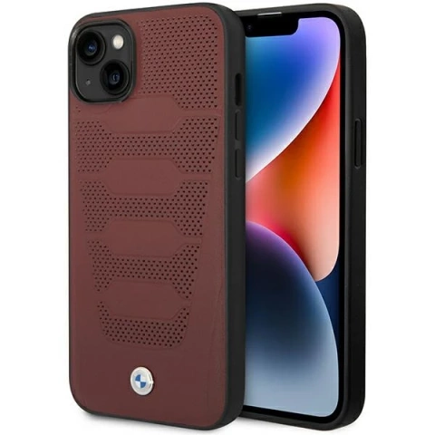 Etui na telefon BMW BMHCP14S22RPSR do Apple iPhone 14 6,1" burgundowy/burgundy Leather Seats Pattern
