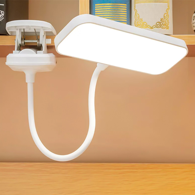 LED Desk Night Light Reading Desk with Clip Clip Lamp Touch 3 Modes Wireless USB Cable White
