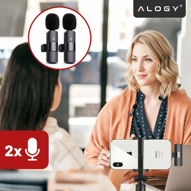 2x Alogy Lightning Wireless Lavalier Microphone for Apple iPhone iPad Small Microphones Two-Microphone Set