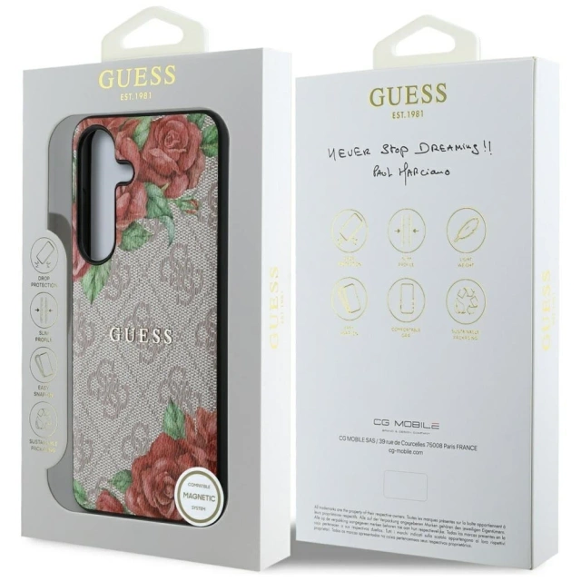 Etui Guess 4G Flowers Print MagSafe do Samsung Galaxy S25 Różowy