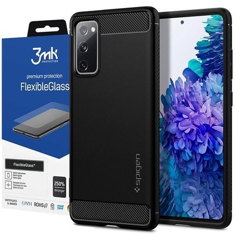 Pouzdro Spigen Rugged Armor pro Samsung Galaxy S20 FE Matte Black Glass 3mk