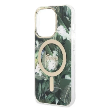 Zestaw Guess GUBPP14XHJEACSA Case  Charger iPhone 14 Pro Max 6,7" zielony/green hard case Jungle MagSafe