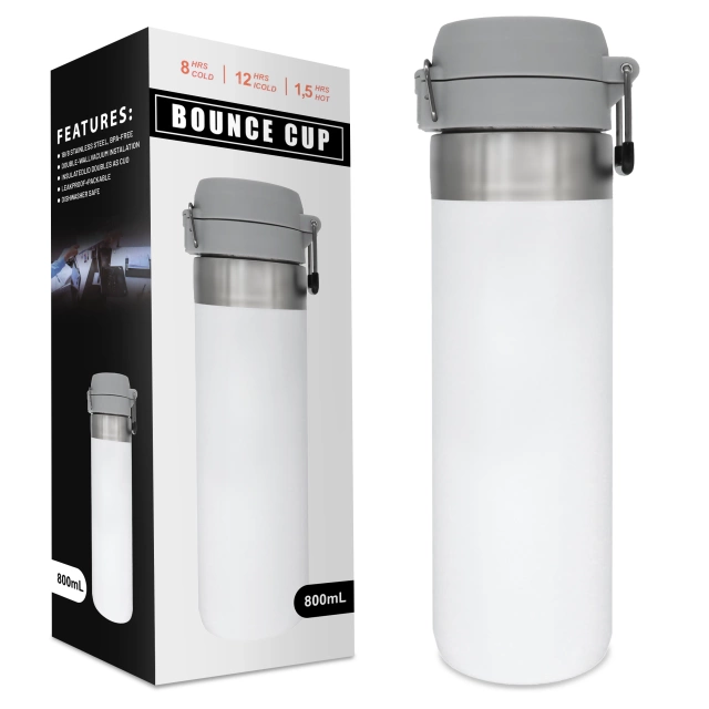 Termoska Alogy Thermos ThermoGo™ 800 ml, oceľová, nepriepustná, skladná, cestovná, na kávu a čaj, šport, dlhotrvajúce teplo, do auta a batohu, biela