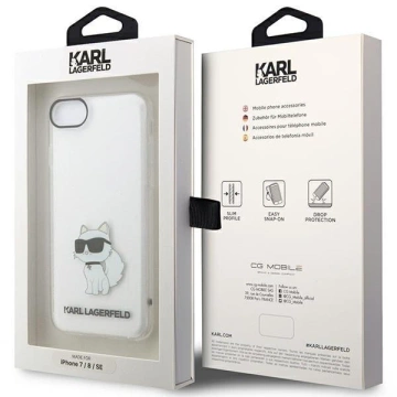 Etui na telefon Karl Lagerfeld do iPhone 7/8/SE 2020/2022 průhledný pevný obal Ikonik Choupette