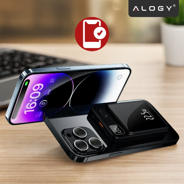 PowerBank Alogy MagCharge 22,5 W PD20W PowerDelivery Schnellladung 10000 mAh kabellos für MagSafe Black