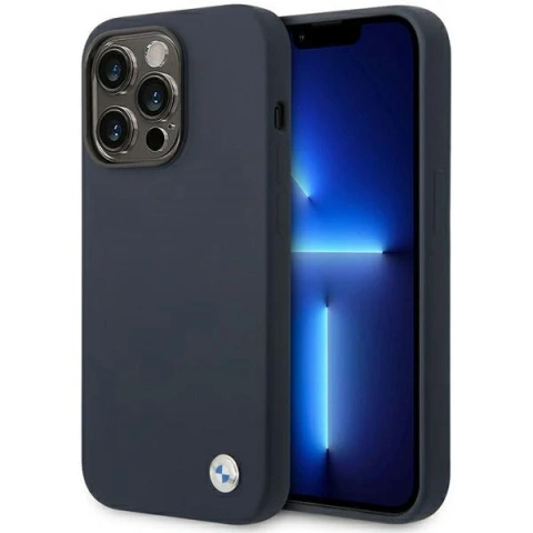 Pouzdro na telefon BMW BMHMP14XSTRONG pro Apple iPhone 14 Pro Max 6,7" tmavě modrá/námořnická barva silikonové kovové Logo MagSafe