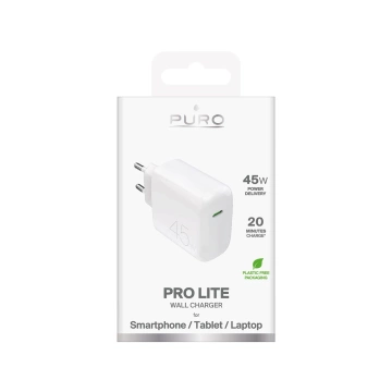 Puro PROLITE 45W USB-C Wall Charger White Fast Charging PD