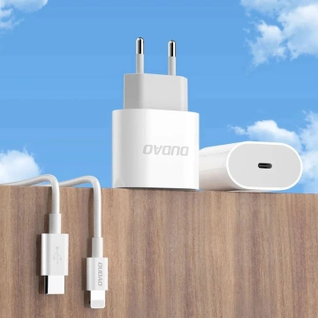 Dudao 20W USB-C nástenná nabíjačka s káblom - Biela