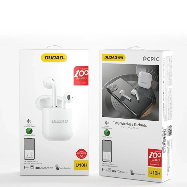 Dudao douszne słuchawki bezprzewodowe TWS Bluetooth 5.0 biały (U10H)