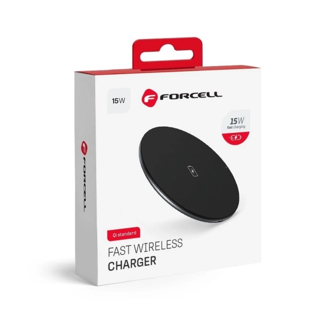 Індуктивний зарядний пристрій Forcell Qi 15W Quick Charge USB-C, тонкий, чорний