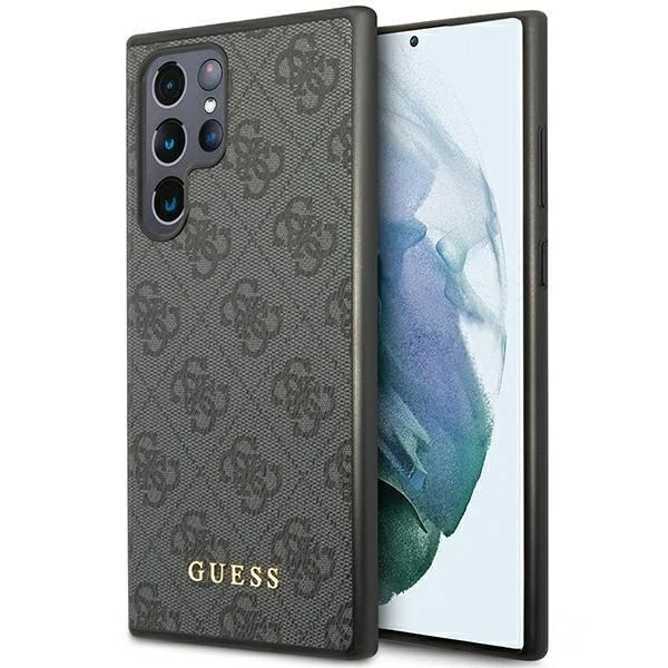 Etui Guess GUHCS23LG4GFGR do Samsungu Galaxy S23 Ultra S918 szary/sivé pevné puzdro 4G kovové zlaté logo