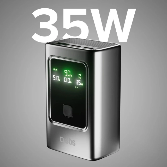 Powerbank SBS 10000mAh PD 35W z wyświetlaczem LCD Szary