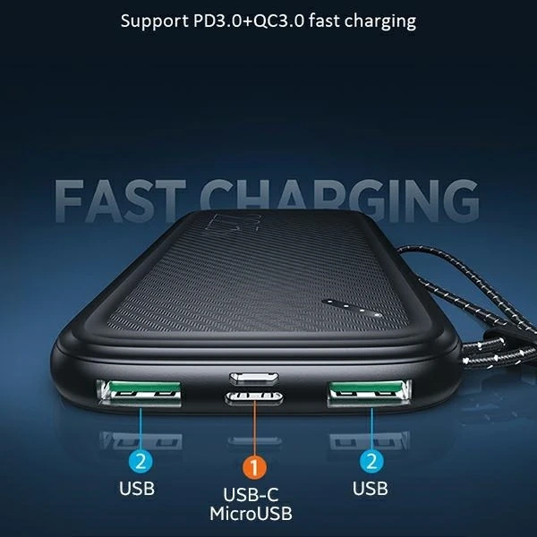 USAMS Powerbank PB56 10000mAh 22.5W 2xQC3.0 PD Fast Charge чорний/чорний 10KCD15101 (US-CD151)