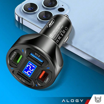 Autoladegerät 4x USB QC 3.0 66W schnell leistungsstark für Alogy Autotelefon schwarz