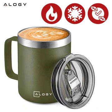 Thermobecher 420 ml mit Henkeldeckel für Kaffee, Tee, Steel, Kalt- und Heißgetränke Alogy Green
