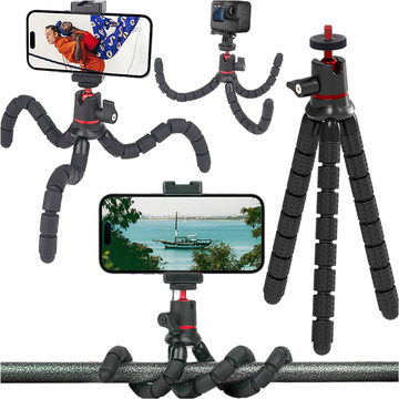 Elastyczny statyw do zdjęć mini tripod giętki na aparat kamerę telefon 1/4" trójnóg Octopus czarny + uchwyt do telefonu