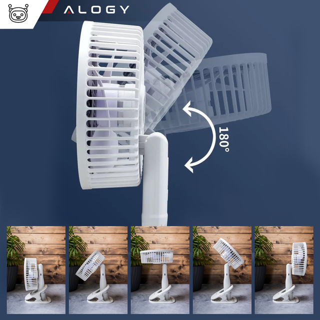 Stolní ventilátor stojící ventilátor malé oběhové čerpadlo s klipem bezdrátové ruční 500mAh USB-C Alogy White