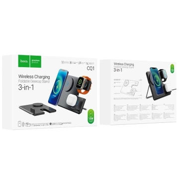 Бездротовий зарядний пристрій HOCO 3-в-1, сумісний з Apple Watch 15W CQ1, чорний