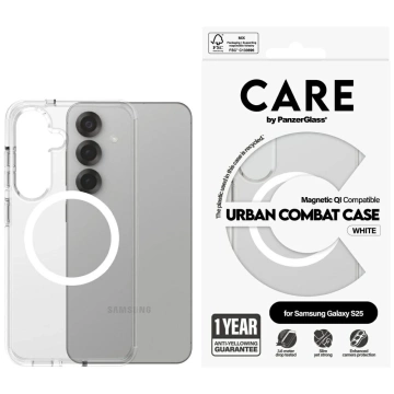 Samsung Galaxy S25 CARE by PanzerGlass Flagship Urban Combat White QI Transparent Case