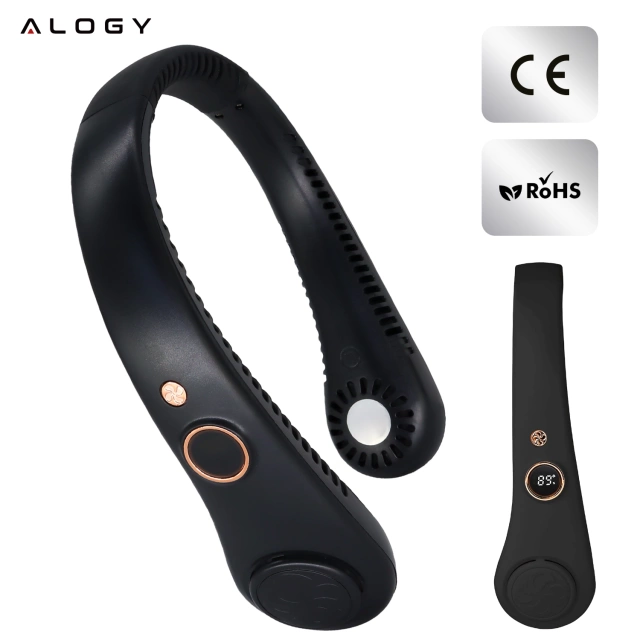 Alogy BreezeNeck™ Nackenventilator Mini-Luftzirkulator mit Display 1500mAh Schwarz